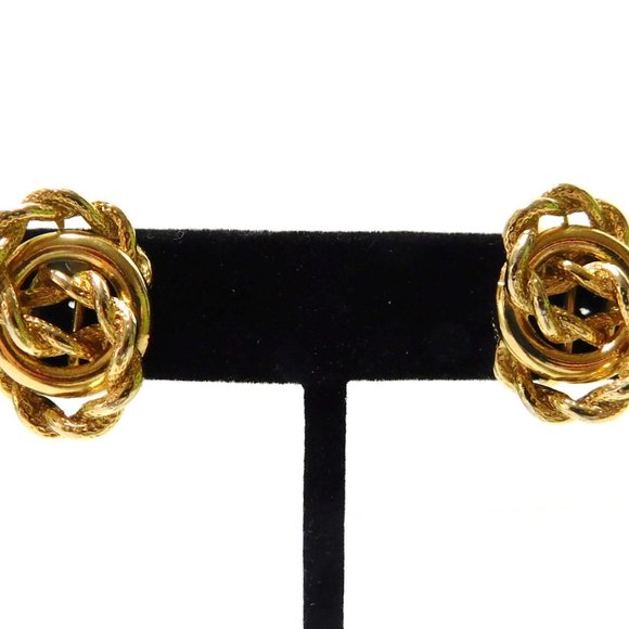 Triple Knotted Braided Rope Gold Tone Clip on Earrings Womens Fashion Jewelry - Picture 1 of 7